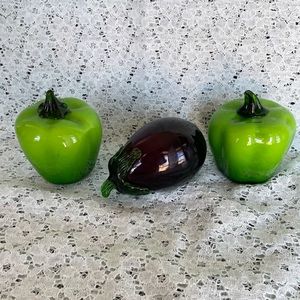 Vintage Glass Vegetables Peppers and Eggplant